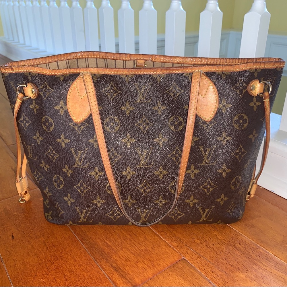 Louis Vuitton LV Tote Bag Neverfull PM Brown Monogram Leather Small SD3037 Auth